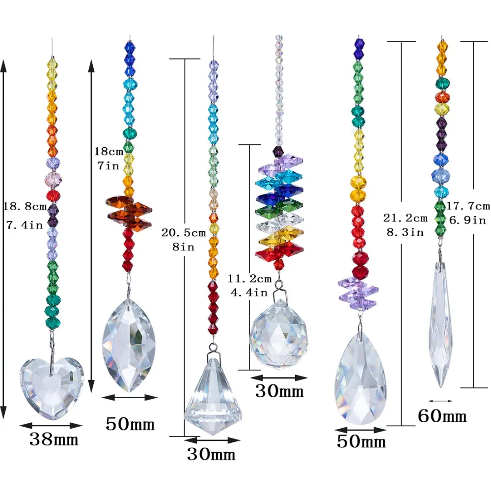 H& D упаковка из 6, красочная хрустальная люстра Suncatchers подвесной орнамент чакра хрустальные подвески для дома, офиса, украшения сада