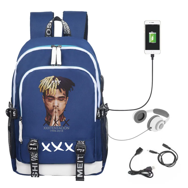 

Raper Singer XXXTentacion 3D Printed Multifunction 2019 Newest Casual Travel Bag USB Backpack Girls Boys student book bag