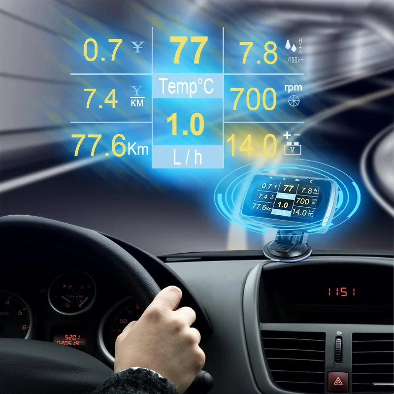 Ancel A501 HUD Дисплей OBD2 бортовой компьютер для автомобиля Спидометр расход топлива проектор OBD2 цифровой измеритель Head Up дисплей