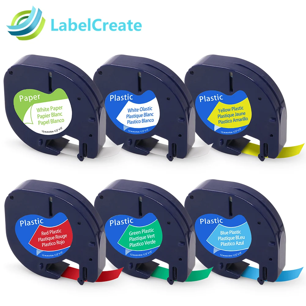 

6 Pack Compatible DYMO LetraTag Tape 91200 91201 12mm x 4m 6 color Combo Set for Dymo Letratag Label Printers Dymo Label Maker