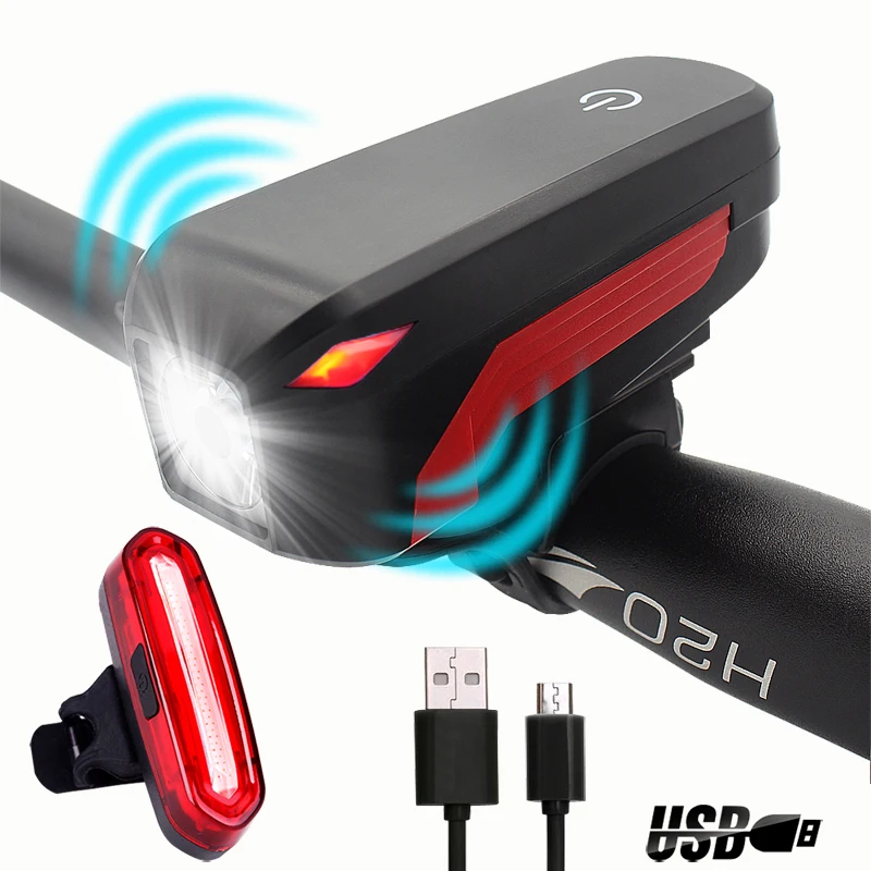 

Speaker Bicycle Headlight Front and Back set with 140dB Horn USB Charge Touch Switch Bike Light Waterproof Super Bright Light