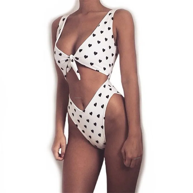 

Sexy Bow Tie Bikini Push Up hollow out Swimwear Women High Waist Bathing Suit Summer One Piece Bikini 2018 V Neck Swimsuit