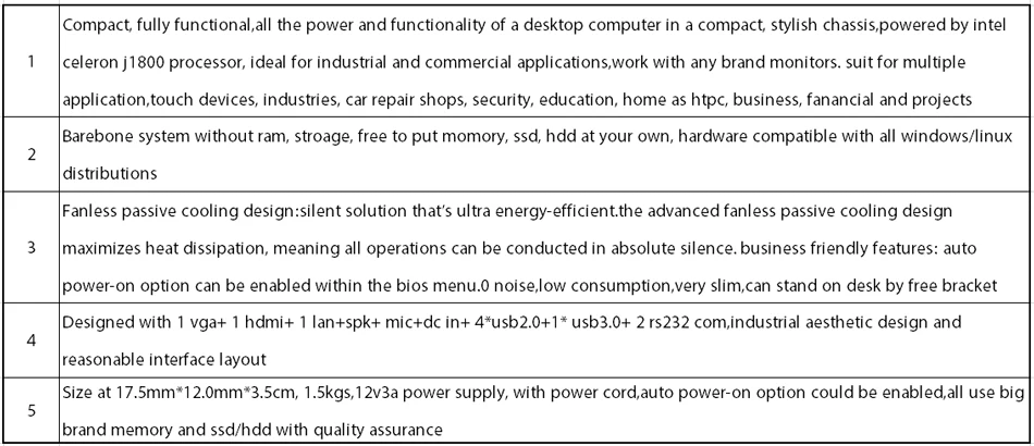 Безвентиляторный мини-ПК, Intel Celeron J1800, Windows 10/Ubuntu, [HUNSN BM10L],(WiFi/VGA/1HD/4USB2. 0/1USB3. 0/1LAN/2COM