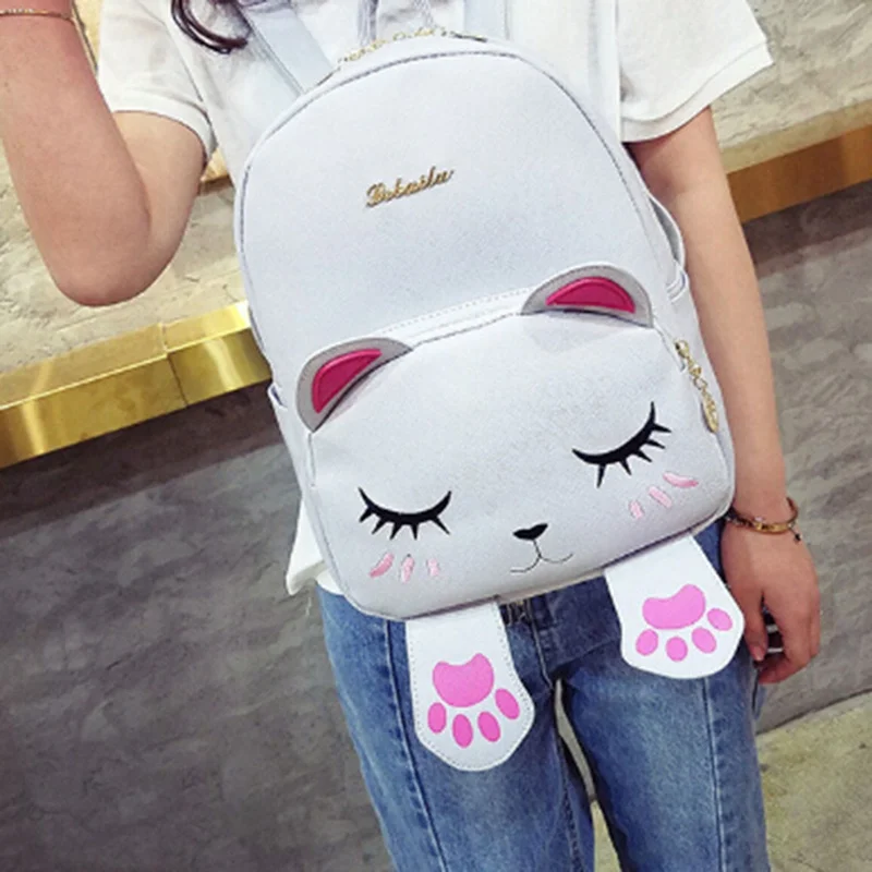 Cute Cat Backpack School Girl Pu Leather Backpacks For Teenage Girls
