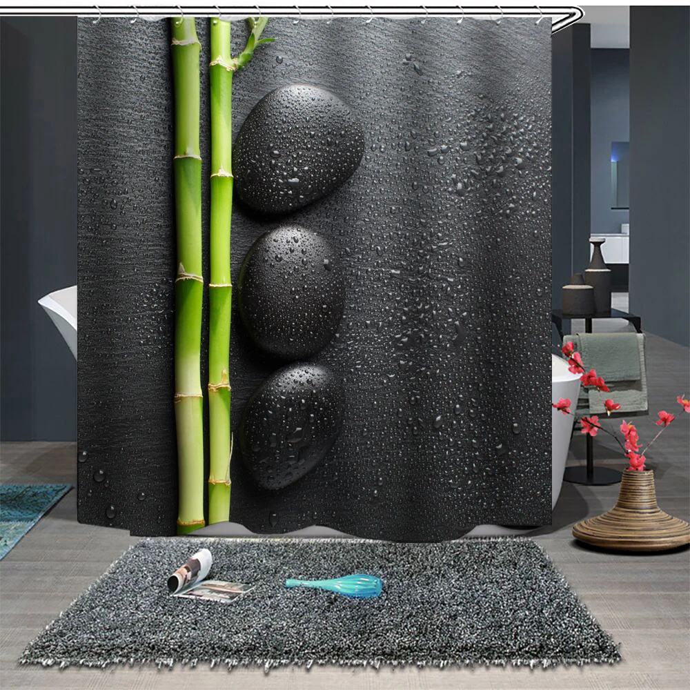 

Custom Made Shower Curtain Bathroom Curtain Partition 1.5 x 1.8m 1.8 x 1.8m 1.8 x 2m Cobblestone Banboo