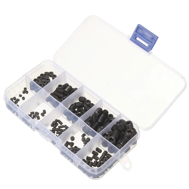 

MTGATHER 250Pcs Alloy Steel Assortment Head Socket Hex Set Grub Screw Cup Point With Case