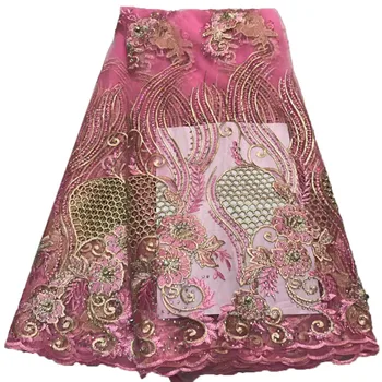 

Lace Fabrics For African Parties, Handmade Stones lace Embroidery Fabric, Flower Tulle Lace Fabric A995-2