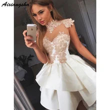 Милые вечерние платья трапециевидной формы с вырезом лодочкой и короткими рукавами с аппликацией, Короткие коктейльные платья, белое кружевное платье для выпускного вечера