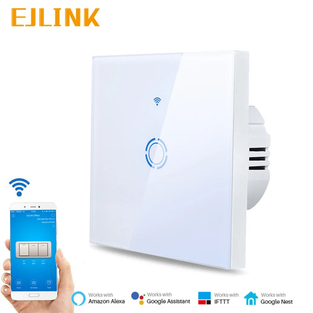 

EJLINK Smart Wifi Switch 90-250V EU Standard Glass Touch Panel Wifi 2.4G App Remote Control Timer Schedule Function Wall Switch