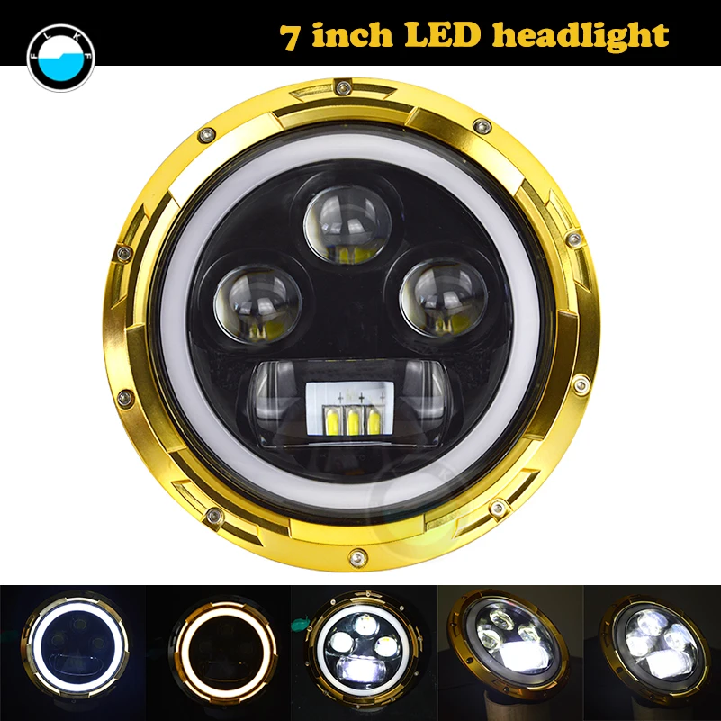 

1 Pair 7 Inch LED Headlights High Low Beam Angel Eye DRL Amber Turn Signal for Jeep Wrangler JK Lamp 7" Round Headlamp For jeep.