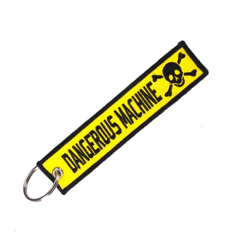 

Novelty Mobile Phone Strap Double-sided Dangerous Machine Warning Tag Keychain for Motorcycles and Cars Phone Straps Holder