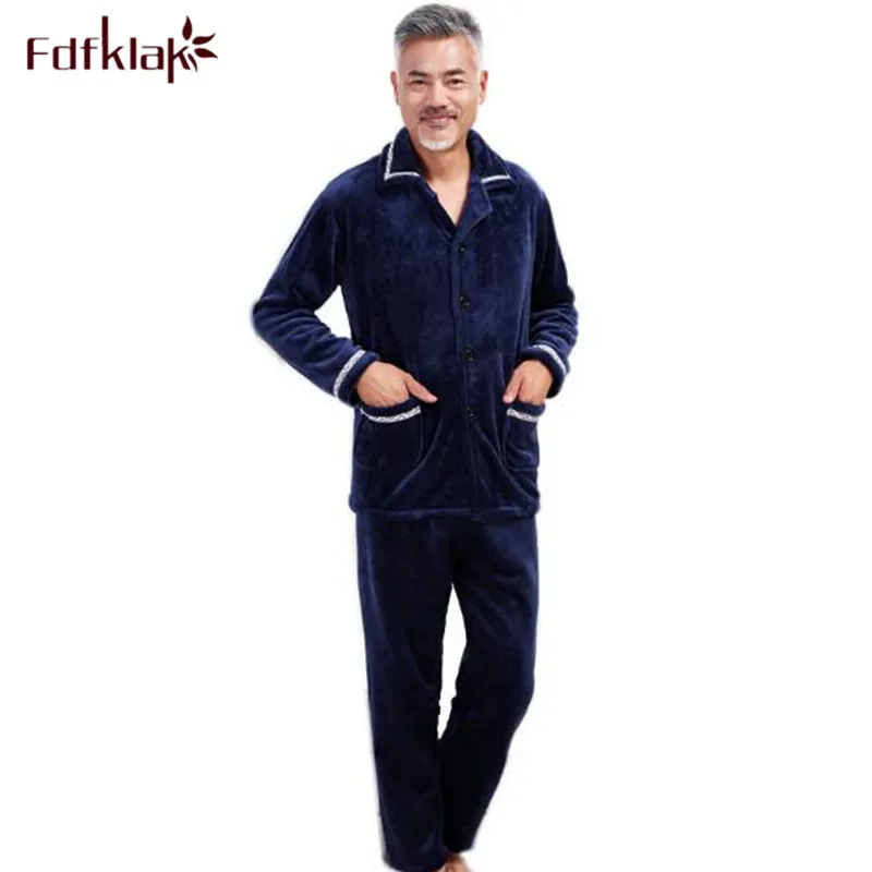 Fdfklak pijama masculino плюс размеры пижамы для мужчин комплект осень зима пижамы мужчин утолщаются фланель человек ночное L-3XL