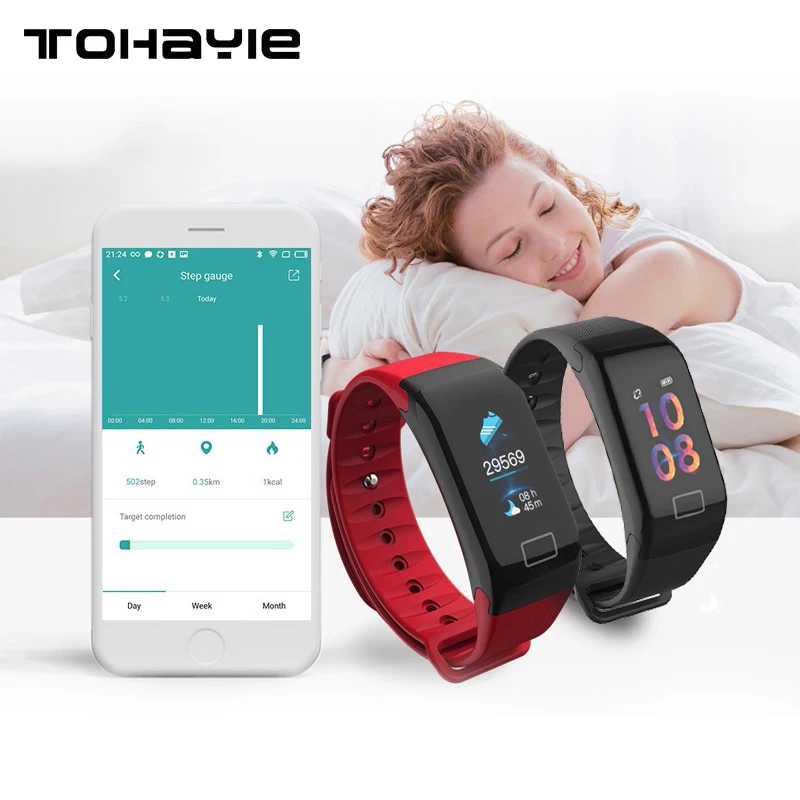 

ToHayie Smart band Blood Pressure Smart Watch Sport Smart Bracelet Band Waterproof Heart Rate Monitor F1 Plus