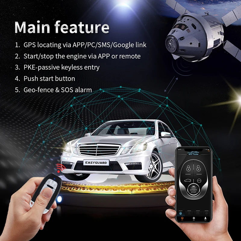 Система автомобильной сигнализации EASYAGUARD, gps-трекер, кнопочный стартер, PKE вход, удаленный запуск, остановка, поддержка системы android и IOS, сигнализация