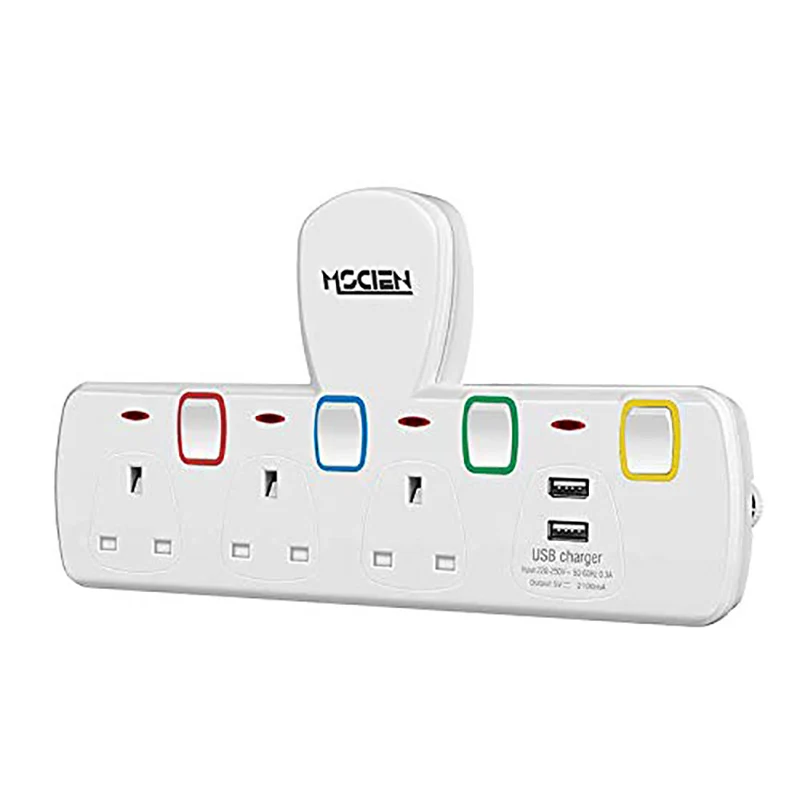 Buy Mscien 3 Way UK Plug 2 USB Ports Extension Adaptor Multi Wall Socket with Individually Switches and Neon Indicators 13Amp Surge Protected without Cable ¡­ : Power Strips : .co.uk Free delivery on eligible orders