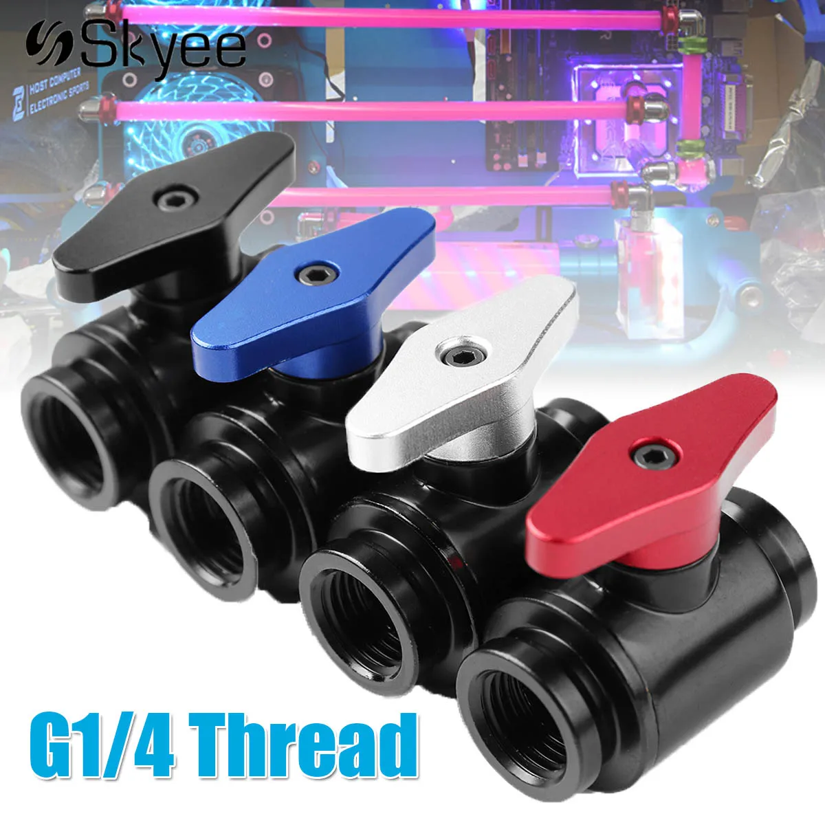 Mini Valve Aluminium Handle Water Cooling Valve G1/4 Thread Dual Inner