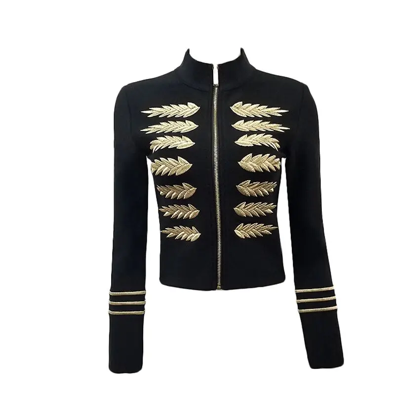 Women Top Quality Fashion Long Sleeve Black Front Zipper