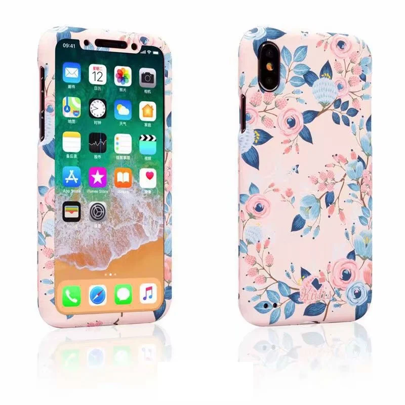 Для iPhone XS MAX XR X чехол с цветами 360 Полный Корпус Передняя Задняя Защитная крышка