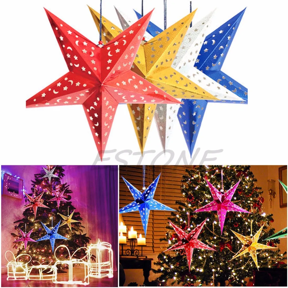 

Multicolor Reusable Christmas Decoration 30/60cm 3D Pentagram Star Hanging Lamp Shade Tree Yard Home Party Decor