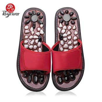 

BYRIVER Round Toe Natural Pebble Stone Acupoint Therapy Blood Circulation Foot Care Sandals Flats Shoes Foot Slipper Massager