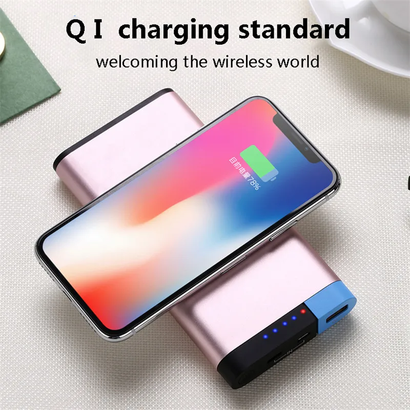 Power Bank 10000 Mah Qi wireless charging metal Slim Charger battery power bank large capacity For iphone 6/7/8 X Hot Sales