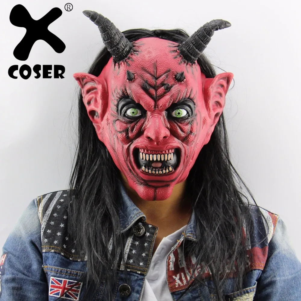 XCOSER сатана дьявол апрель дурак Хэллоуин Маскарадная маска латексная для головы