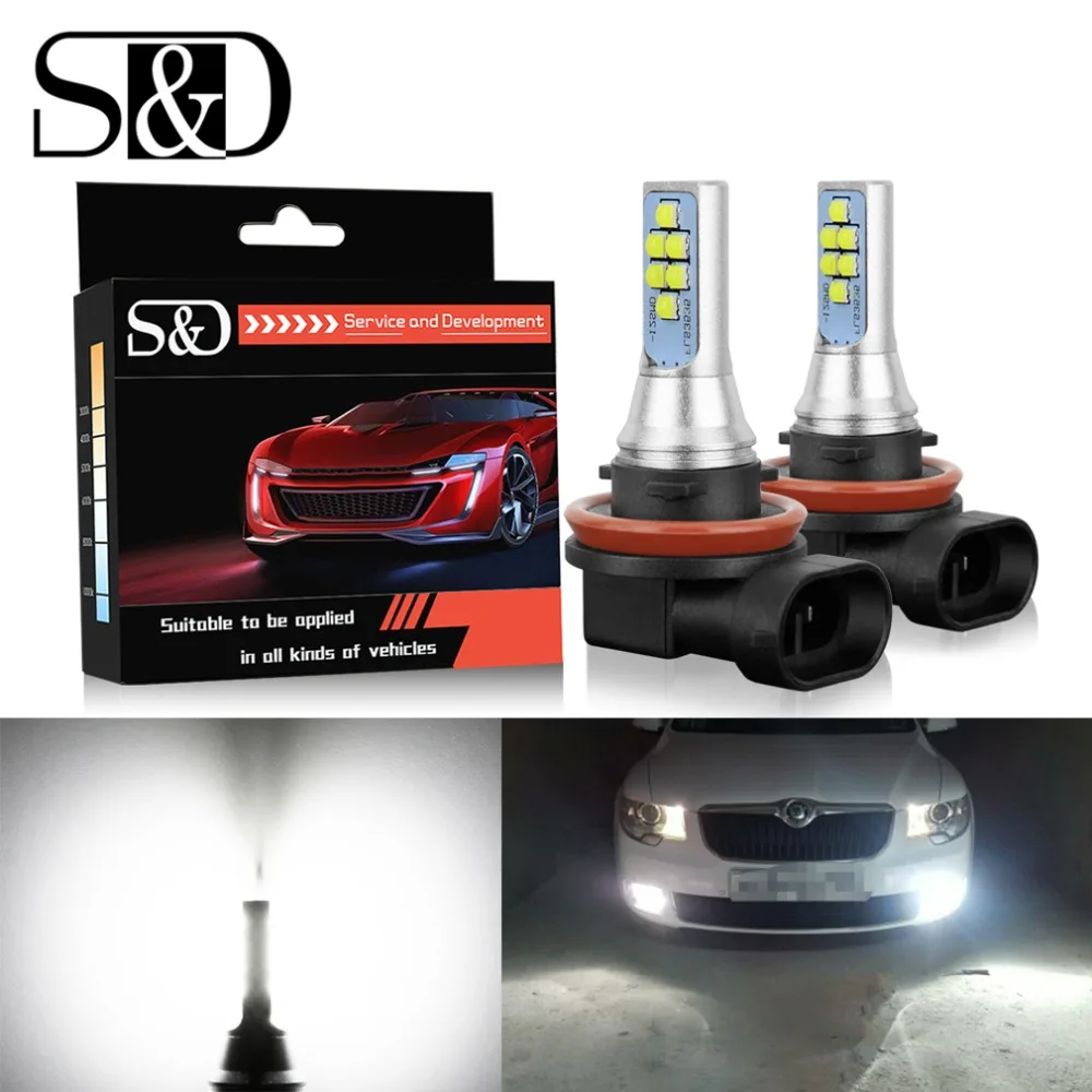 

S&D 2pcs LED Fog Bulbs H11 H8 H16 LED Car Light HB3/9005 9006/HB4 5202 PSX24W Canbus LED Cars Daytime Running Light DRL Lamp 12V