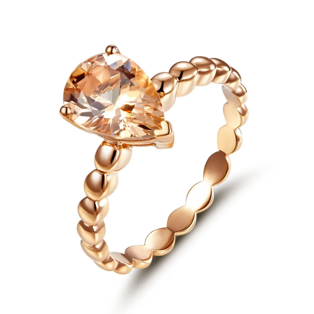 Павлин звезда 14K розовое золото обручальное кольцо пасьянс 1 6 Ct груша персик