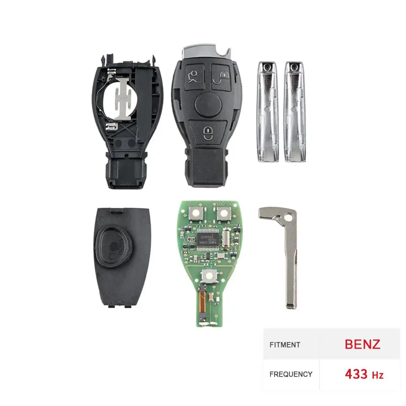 

Dzanken3 Buttons Remote Car Key 433Mhz for Mercedes Benz Year 2000+& Transponder Chip& Uncut Blade