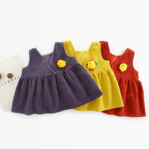 

WLG girls casual spring autumn dresses kids sleeveless ruffle vest-dress baby casual all match clothes children 1-5 years old