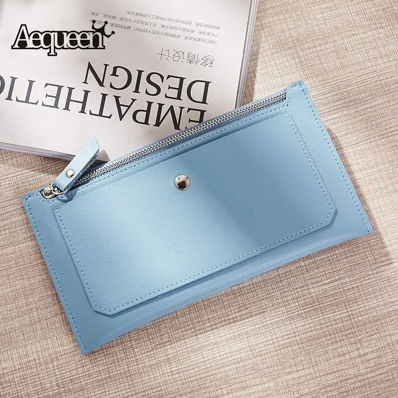 Buy AEQUEEN Thin Wallet Women Zipper Long Purse Solid Color Wallet Ladies
