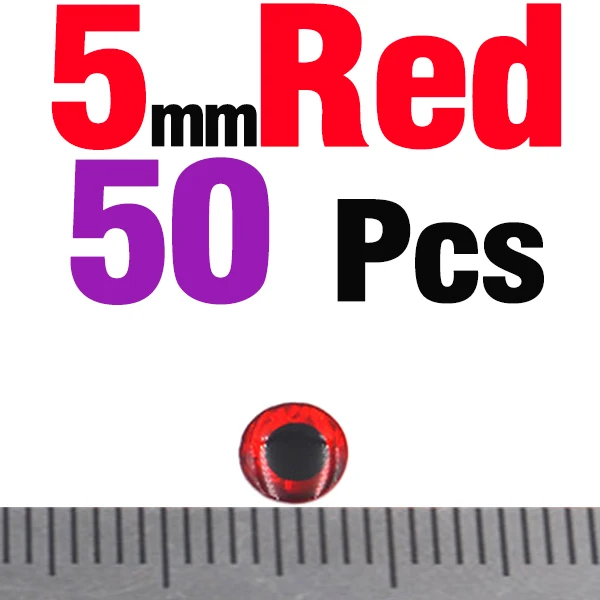 MNFT 50 шт./лот, 3 мм, 4 мм, 5 мм, 7 мм, 9 мм, Chartreuse Eyes, 3D голографическая приманка для рыбалки, завязывающая глаза, приманки - Цвет: 50PCS 5mm Red