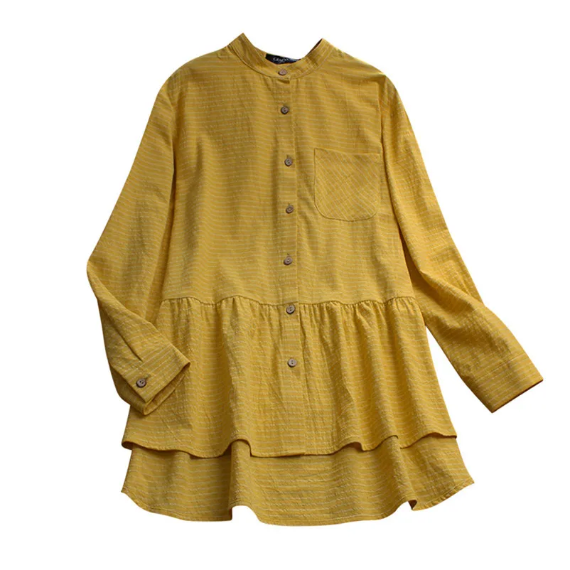 Fashion womens tops and blouses summer Autumn 2018 Long Sleeve Shirt Cotton Linen Striped Casual Loose Blouse camicette A22#N  (4)