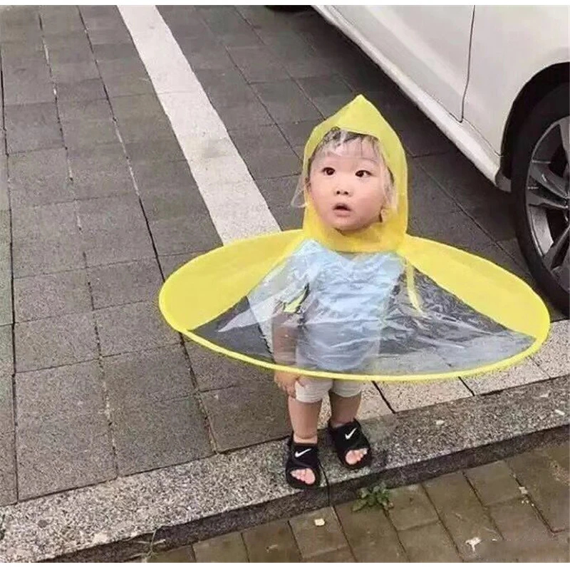 

Eva2king Kids Umbrella Yellow UFO Rain Waterproof Coat Cover Outdoor Cloak Creative Rain Cap Poncho Children Raincoats