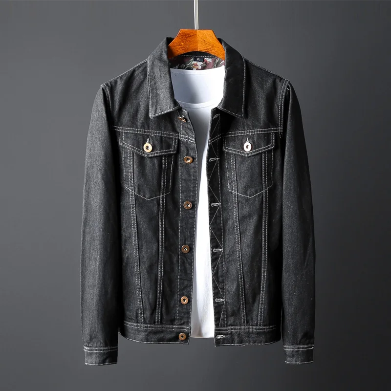men's denim jacket by renfeng in classics black wash,size S XXXXL,men casual jean jackets-in 