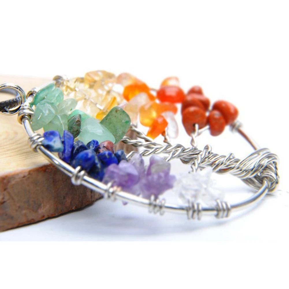 Цепочка женская кварцевая радужная с 7 кристаллами чакр|life tree|crystal crystalwomen pendant |