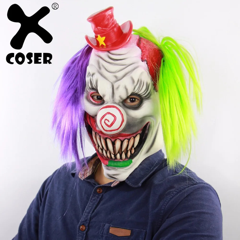 XCOSER Хэллоуин маска клоуна ужас Red Hat клоун головные Уборы страшно маски Косплэй