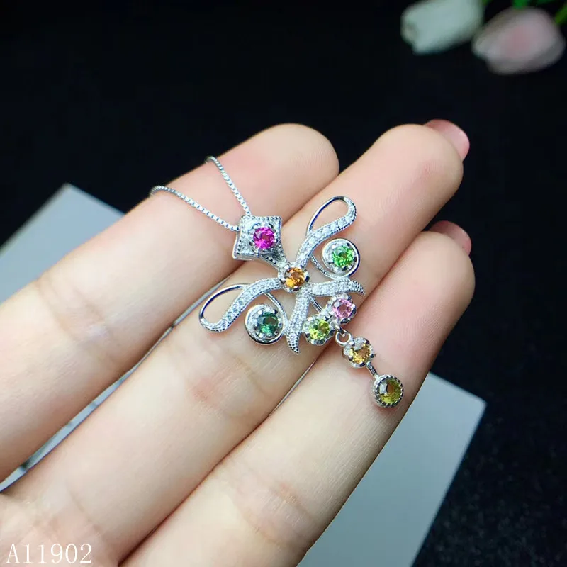 

KJJEAXCMY boutique jewels 925 sterling silver inlaid natural gemstone tourmaline lady Necklace Pendant support detection qwerj