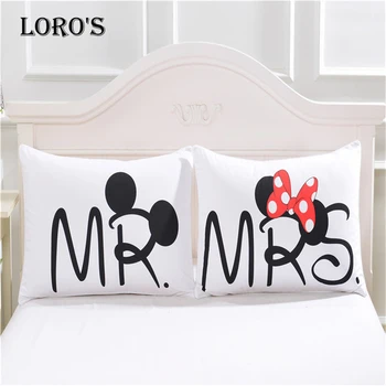 

Cute Mickey Letterse Pillow Case White Couple Lovers Gift Pillow Throw Pillowcases Home Beddroom Two Pair Pillows Bedding Set