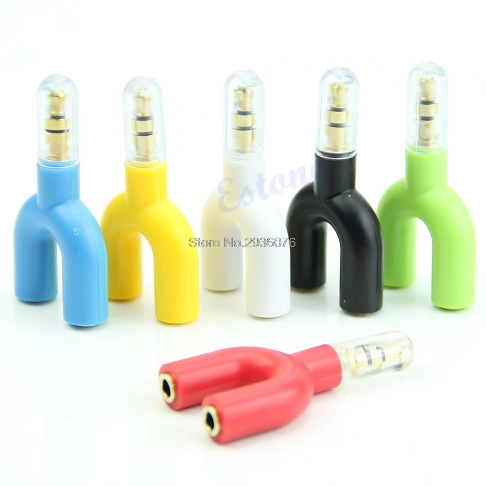 

3.5mm Male To 2 Female U Shape Stereo Audio Headphone Earphone Splitter Adapter