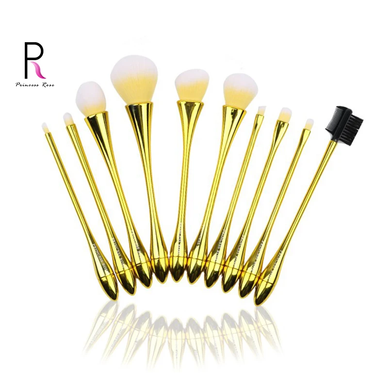 

Princess Rose 10 Water Droplets Small Waist Makeup Brushes Professional Make Up Brush Set Yellow Pincel Maquiagem Brochas