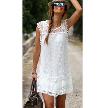 Белое Кружевное сексуальное женское пляжное платье, пляжная одежда, летнее праздничное Короткое мини-платье, Vestidos vestido