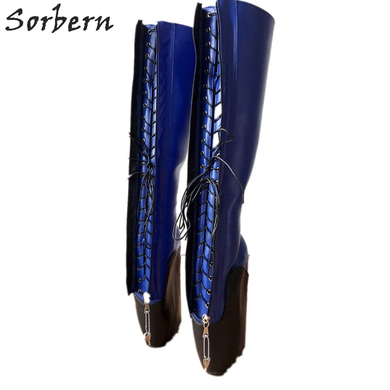 Sorbern 18 см пикантные балетные костюмы ботинки на танкетке для женщин; большие размеры заказ расклешённые размеры копыта Heelless сапоги и - Цвет: Синий