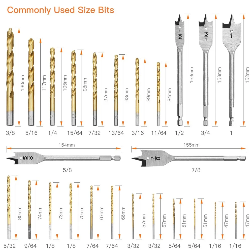 Tacklife 25 шт. набор сверл DB01-20PCS 5 шт. Лопата сверло твист сверло набор высокоуглеродистой стали с титановым покрытием 1/1"-1"