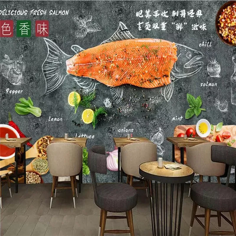 

3D grilled fish restaurant background wall professional custom high-end mural factory wholesale wallpaper mural photo wall