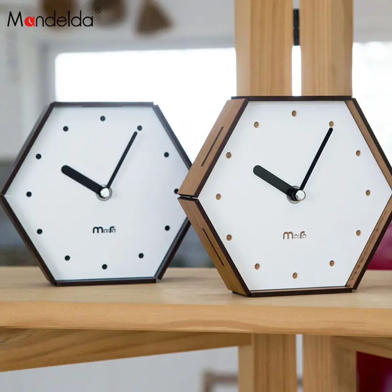 Mandelda Modern Design Non Ticking Office Desk Clock Mini Wood