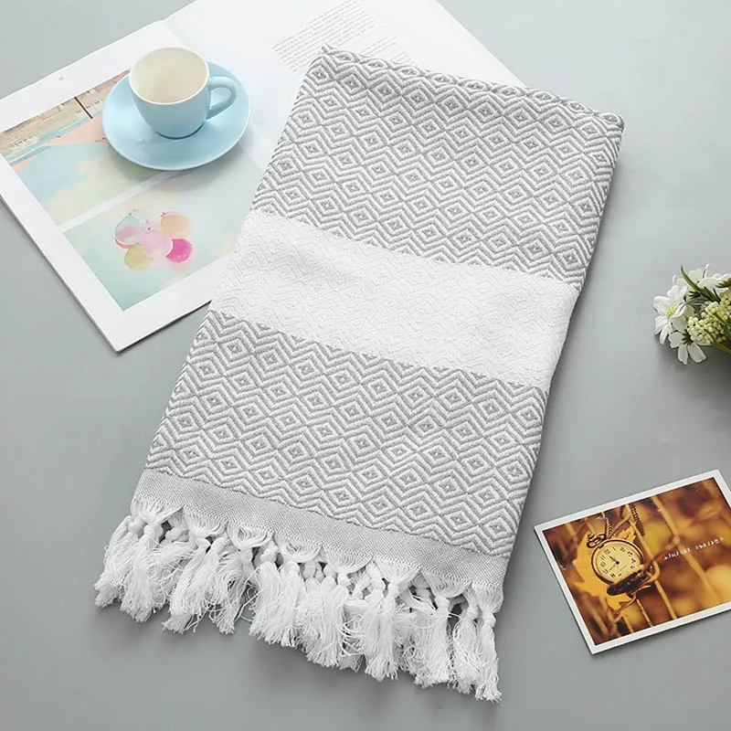 Турецкое Спортивное банное полотенце для сауны с кисточкой, мягкая махровая ткань, пляжное полотенце для взрослых, очень большой женский зимний шарф - Цвет: grey rhombus