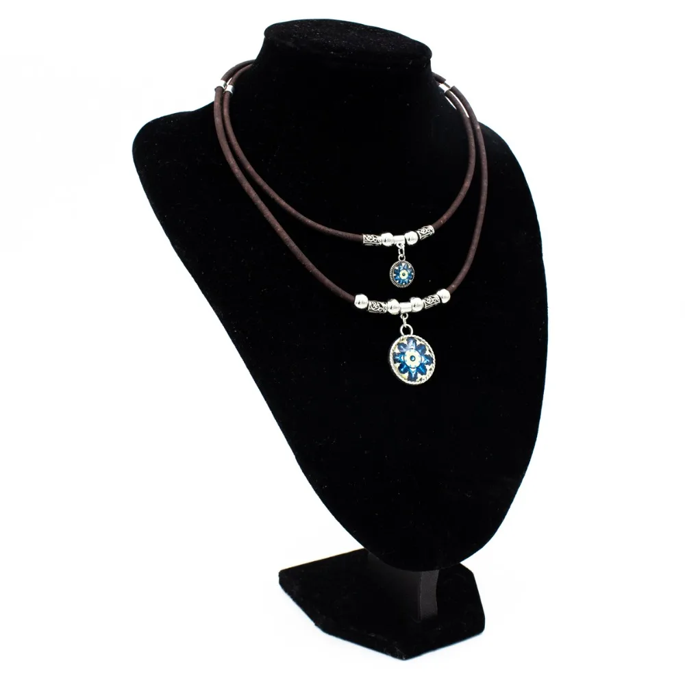 Украшения cork ожерелье из пробки коричневая пробка Традиционная Керамическая плитка синий цвет узор ручной работы женское ожерелье из пробки N-174-C