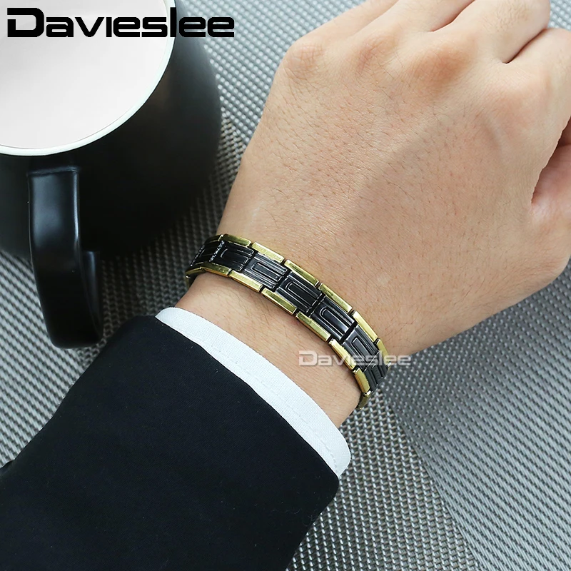 Davieslee Men's Bracelet Black Gold Stainless Steel Wristband