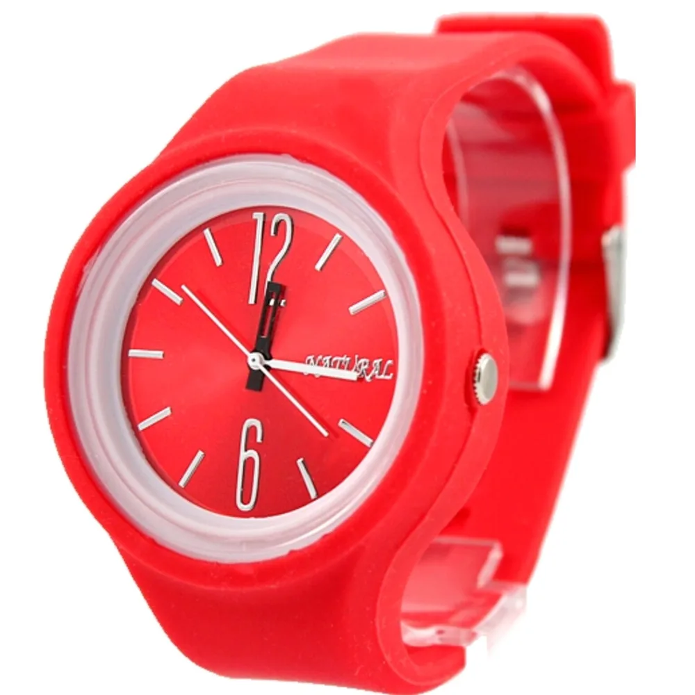 

Luxury Brand Unisex Analog Quartz Round Watch Japan PC21J Movement Red Soft Silicone Band Red Dial